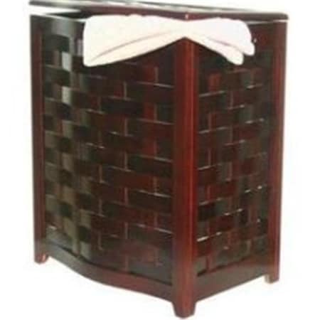 Mahogany Finished Bowed Front Veneer Laundry Wood Hamper With Interior Bag